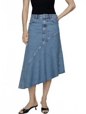 Mango Asymmetrical Denim Skirt Midi Asher Medium Blue Wash NWT Small